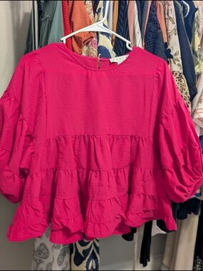HYFVE Vibrant Fuchsia Tiered Puff-Sleeve Tunic